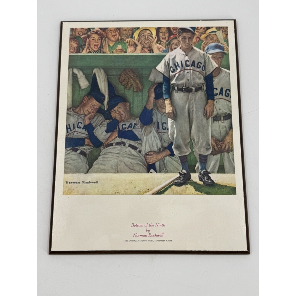 "Bottom of the Ninth" by Norman Rockwell 13.5" X 10.5" Hard Mounted See Pics